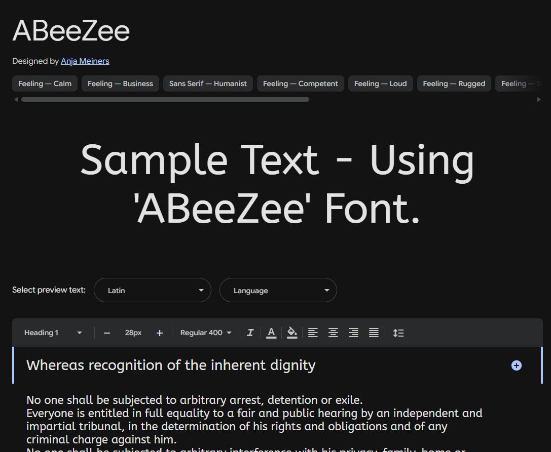 Image sample preview for text using ABeeZee font family