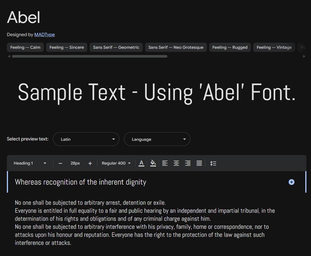 Image sample preview for text using Abel font family