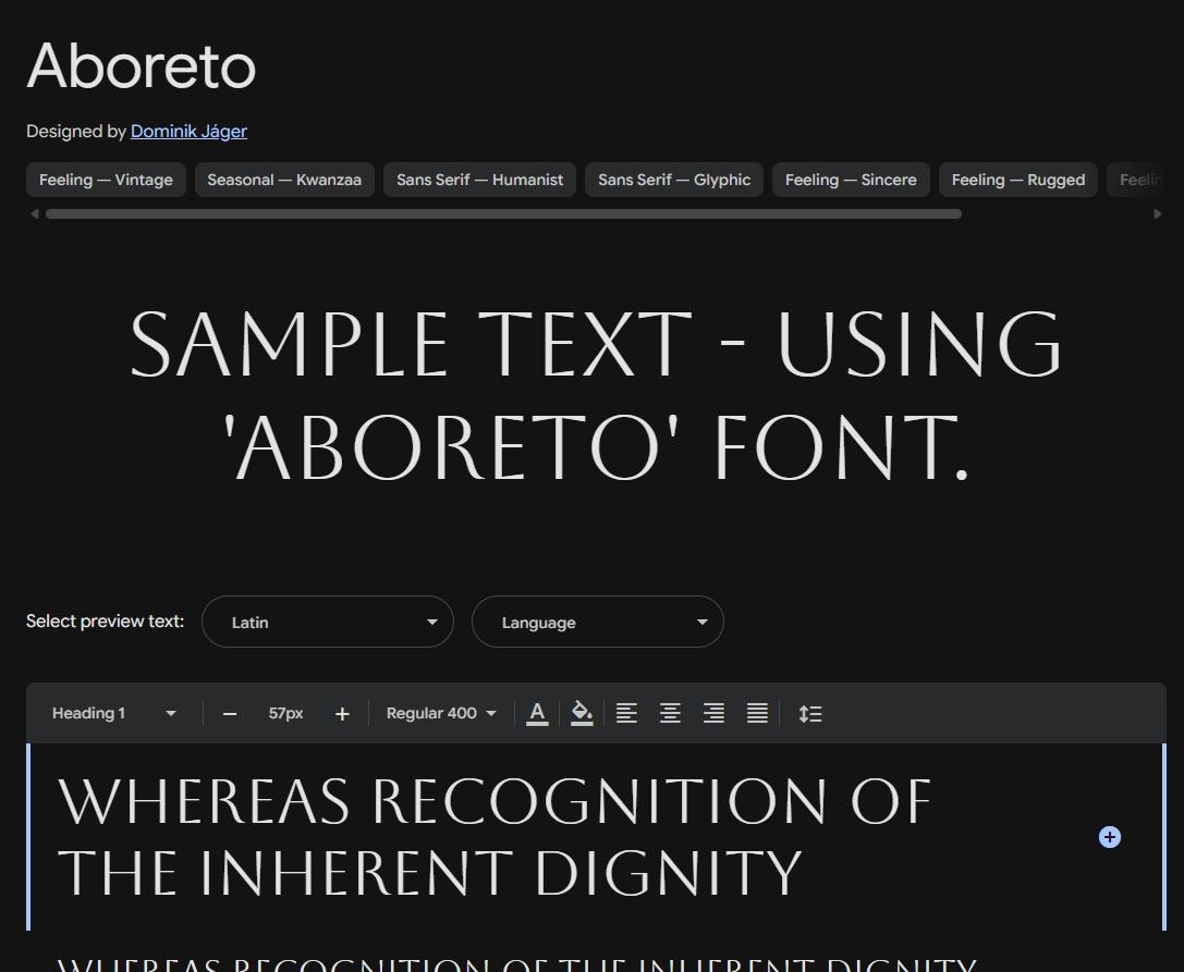 Image sample preview for text using Aboreto font family