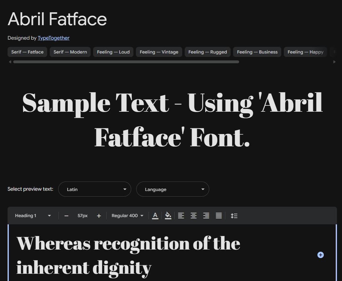 Image sample preview for text using Abril Fatface font family