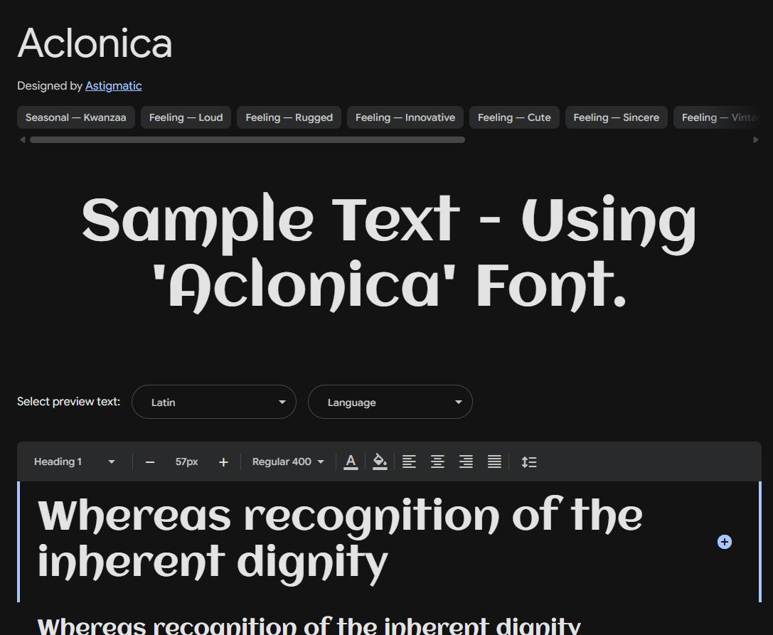 Image sample preview for text using Aclonica font family