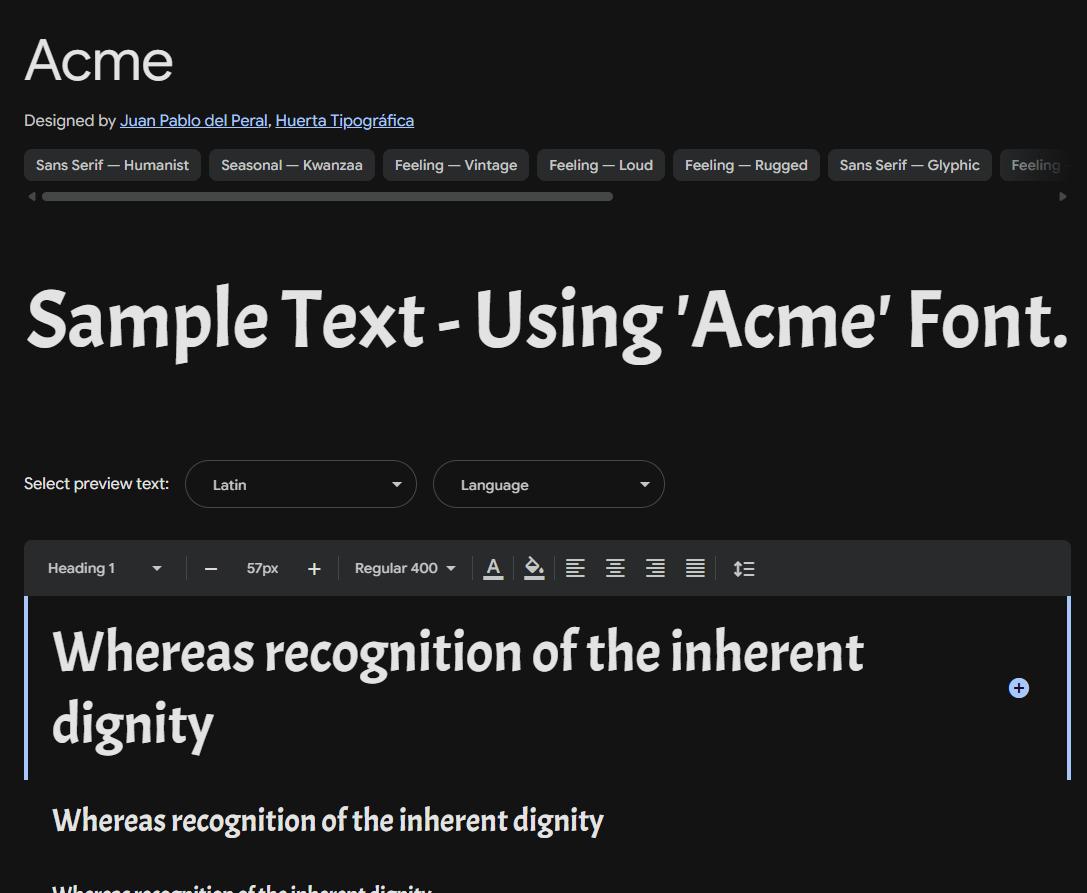 Image sample preview for text using Acme font family