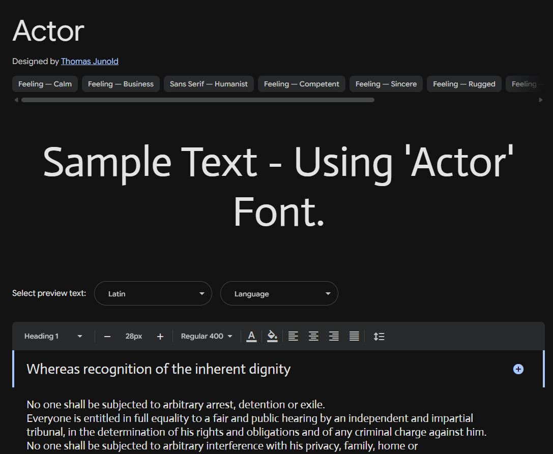 Image sample preview for text using Actor font family