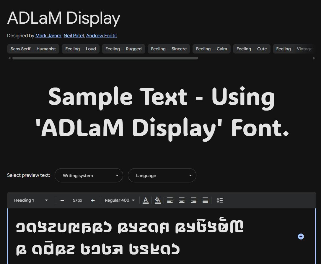 Image sample preview for text using ADLaM Display font family