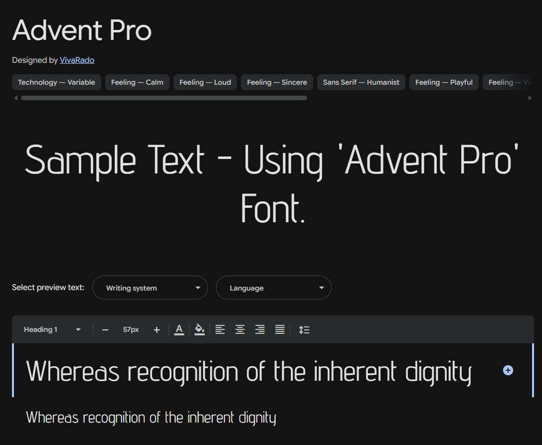 Image sample preview for text using Advent Pro font family