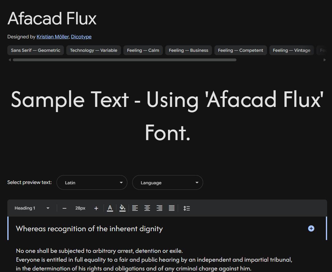 Image sample preview for text using Afacad Flux font family
