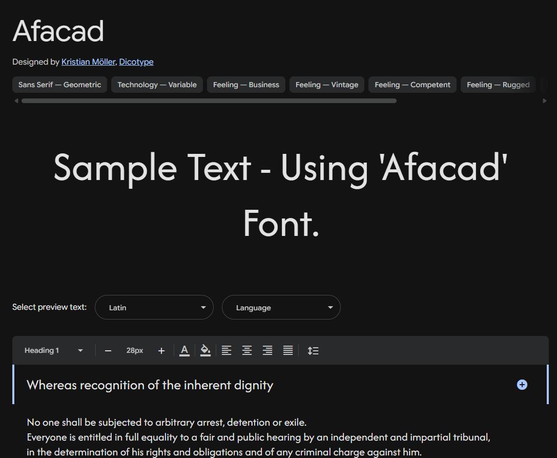 Image sample preview for text using Afacad font family