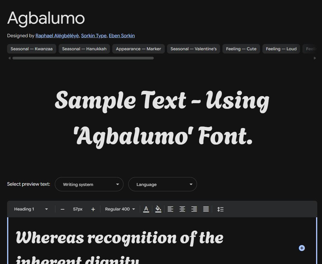 Image sample preview for text using Agbalumo font family