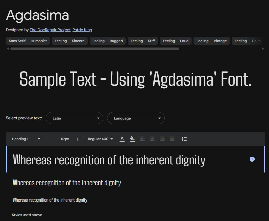 Image sample preview for text using Agdasima font family