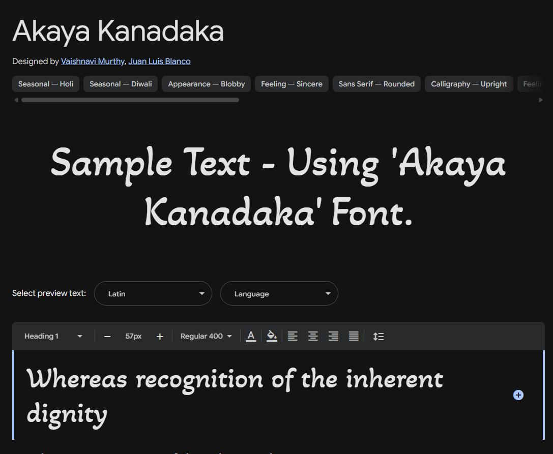Image sample preview for text using Akaya Kanadaka font family