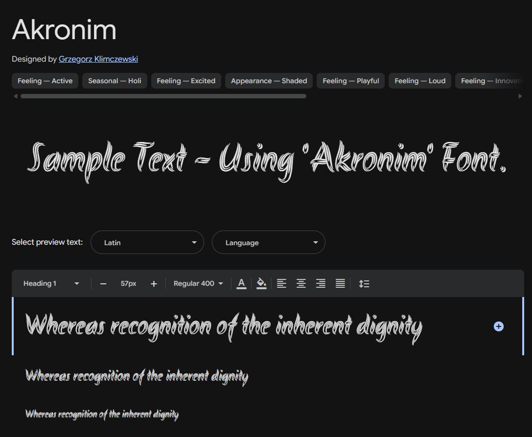 Image sample preview for text using Akronim font family