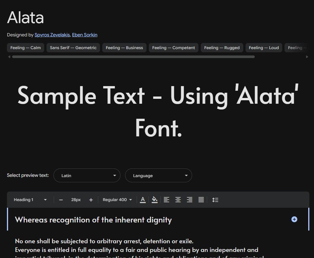 Image sample preview for text using Alata font family