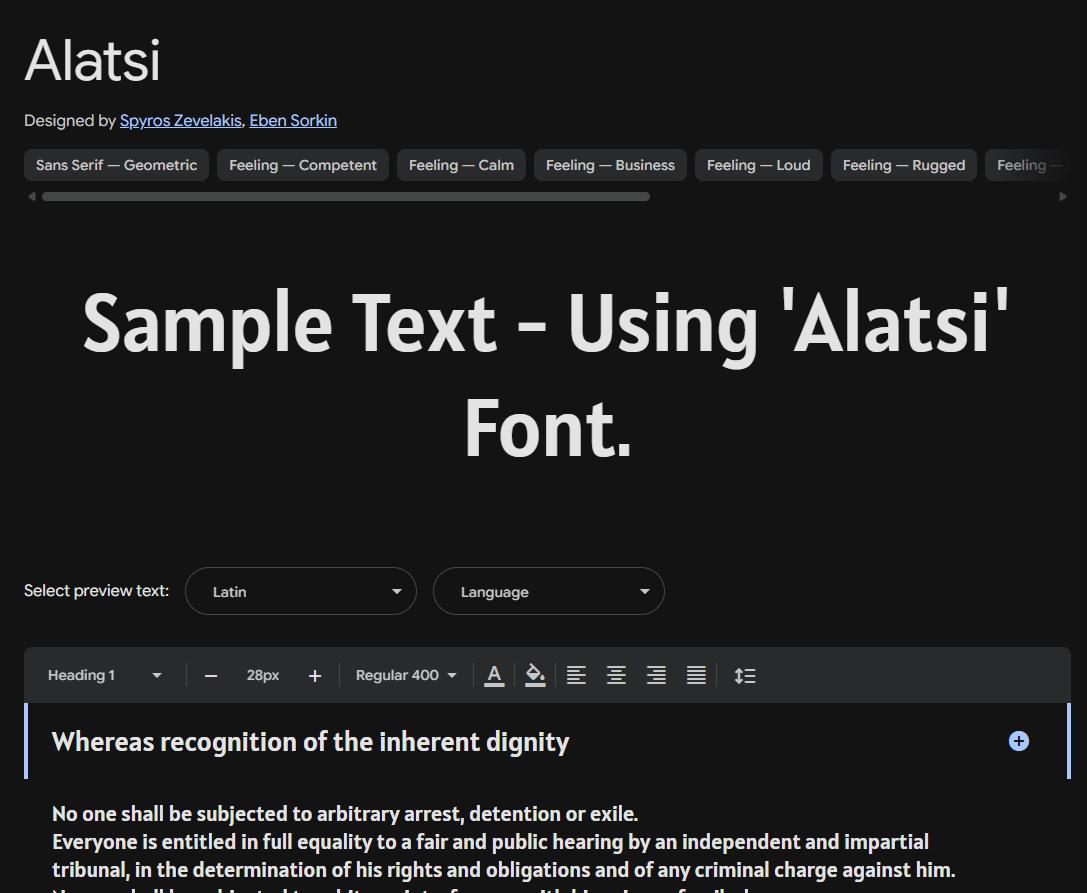 Image sample preview for text using Alatsi font family