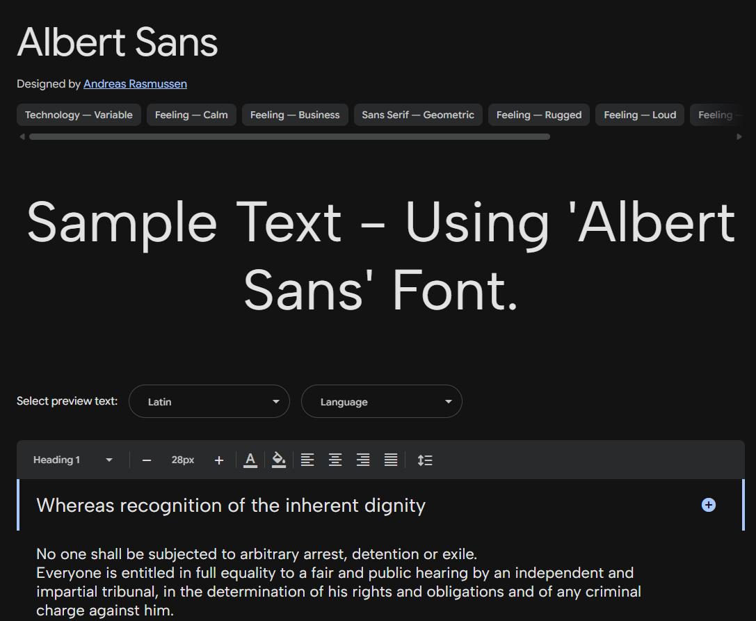 Image sample preview for text using Albert Sans font family