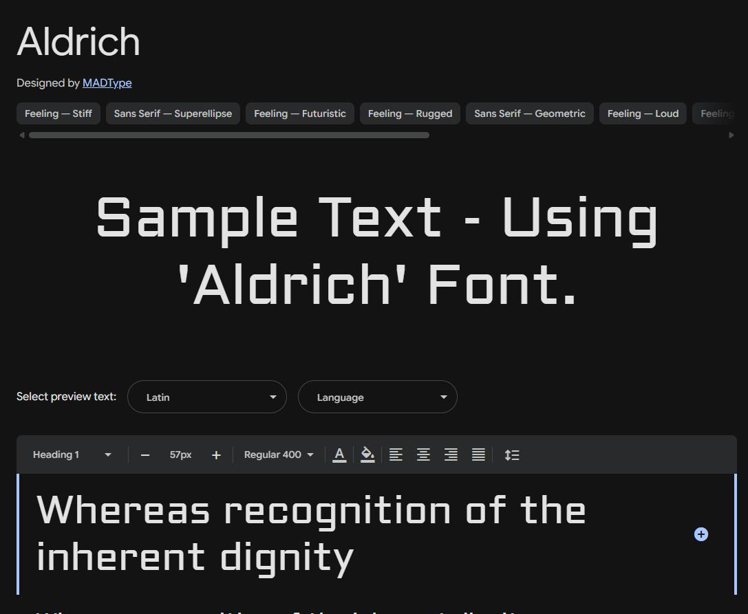 Image sample preview for text using Aldrich font family