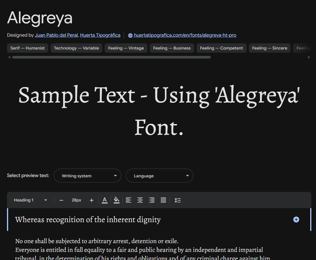 Image sample preview for text using Alegreya font family