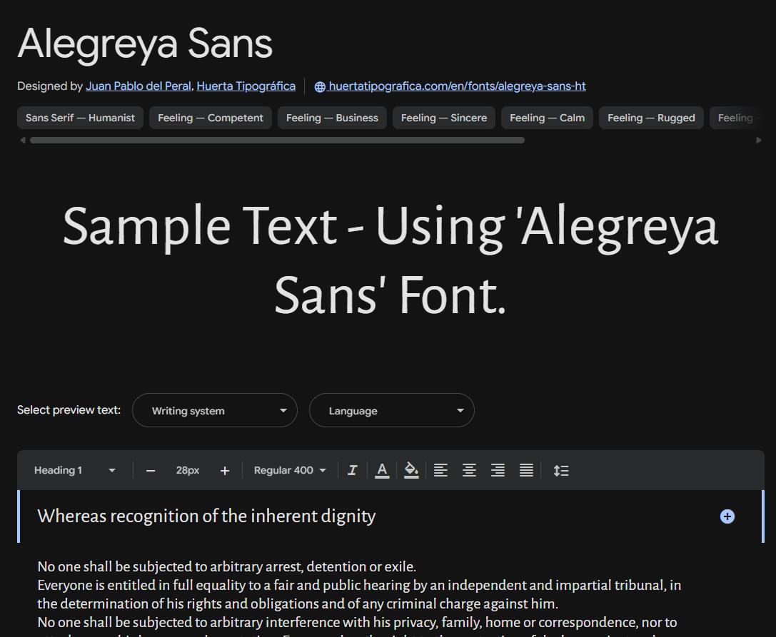 Image sample preview for text using Alegreya Sans font family