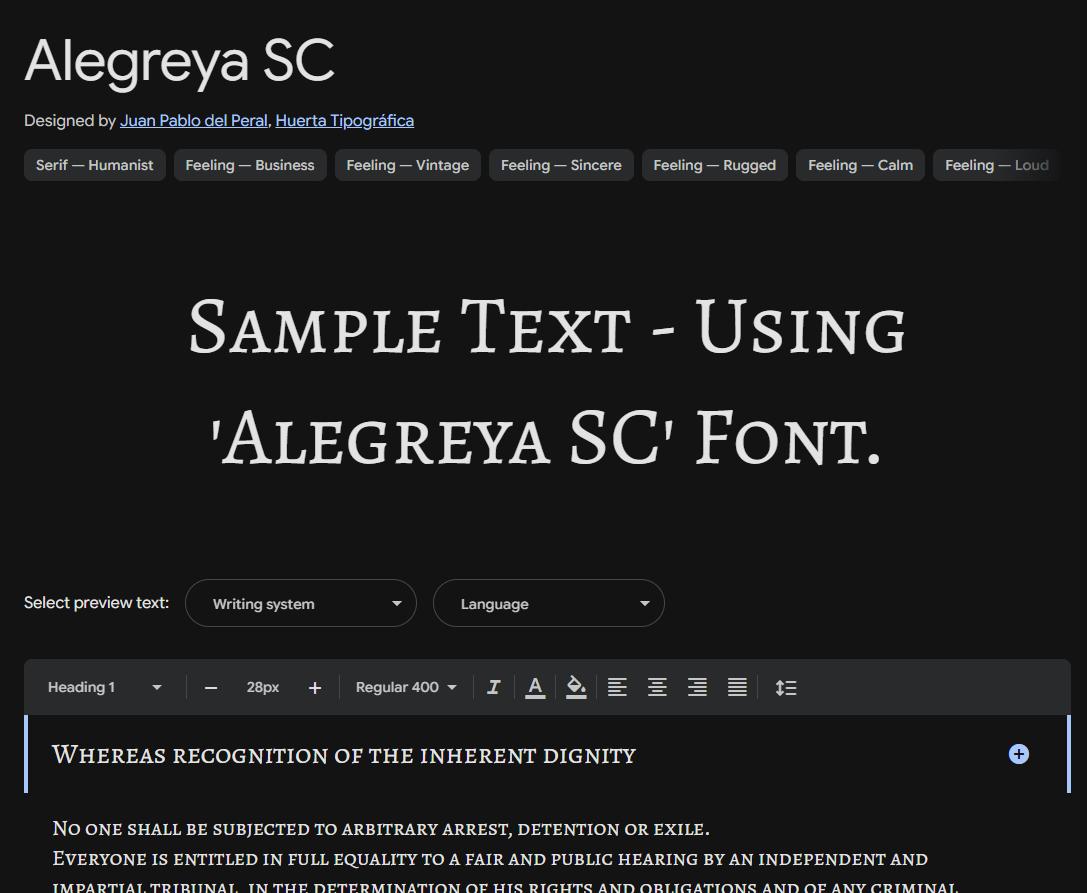 Image sample preview for text using Alegreya SC font family