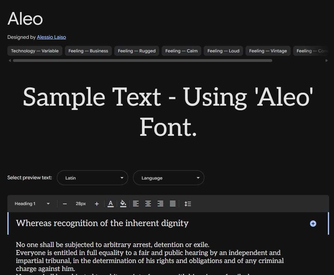 Image sample preview for text using Aleo font family