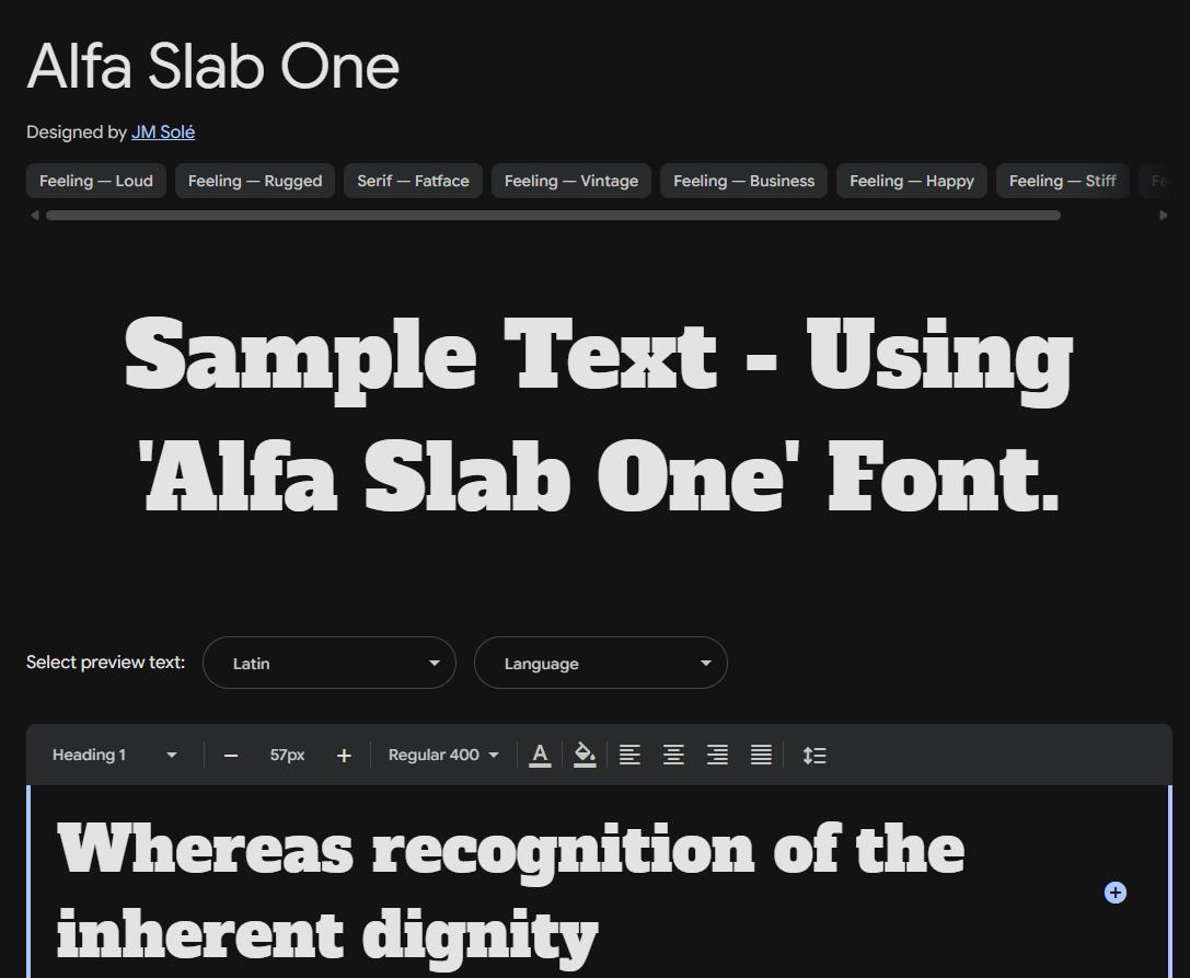 Image sample preview for text using Alfa Slab One font family