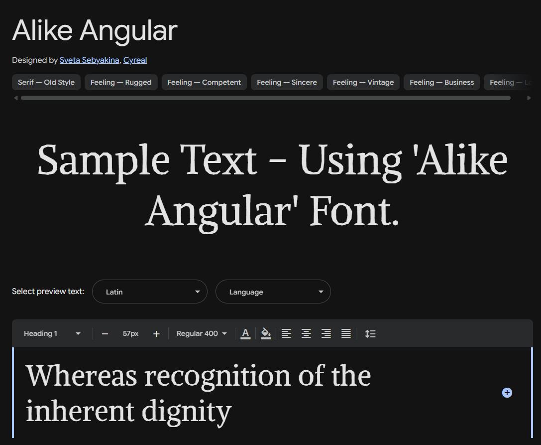 Image sample preview for text using Alike Angular font family