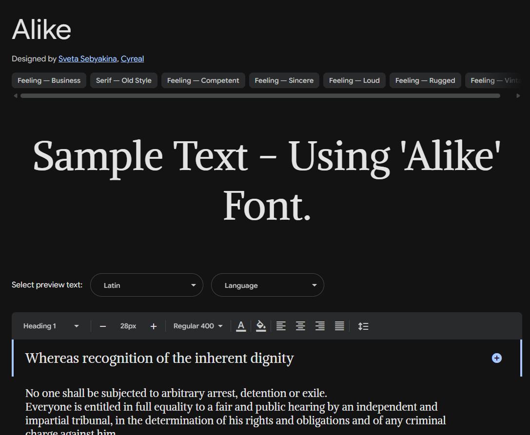 Image sample preview for text using Alike font family