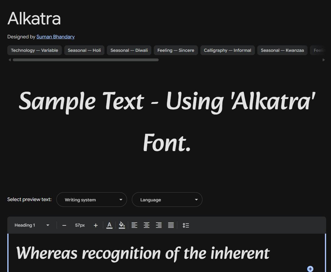 Image sample preview for text using Alkatra font family