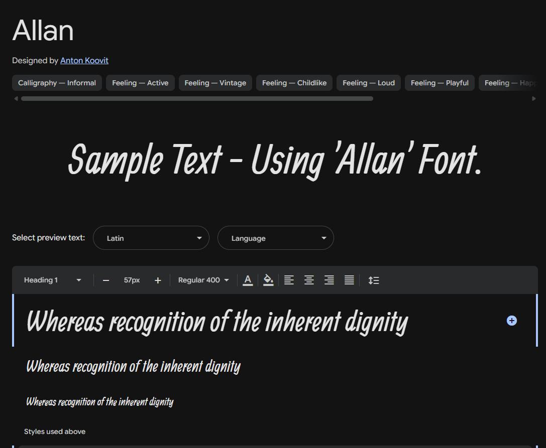 Image sample preview for text using Allan font family