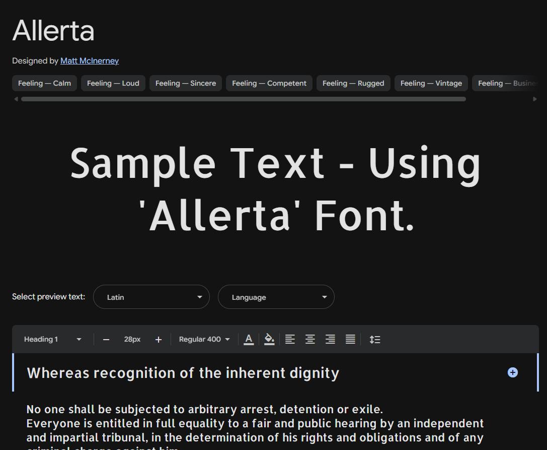 Image sample preview for text using Allerta font family
