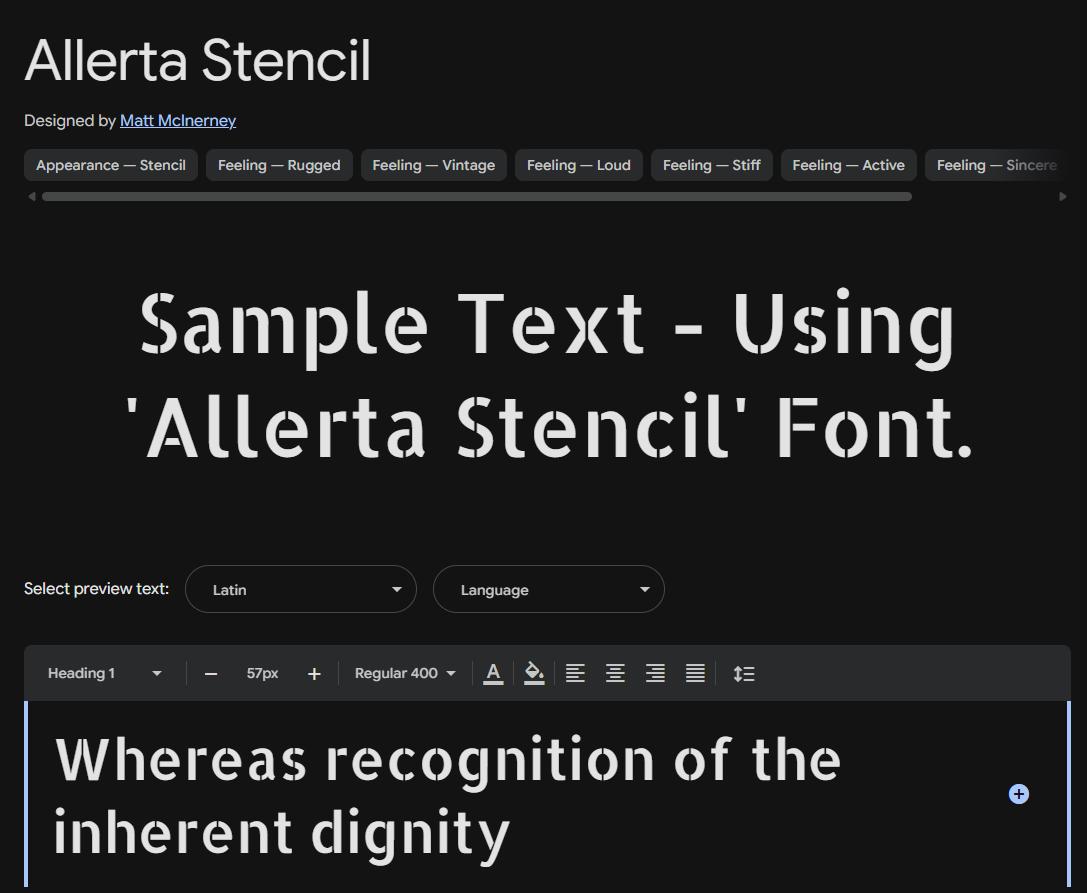 Image sample preview for text using Allerta Stencil font family