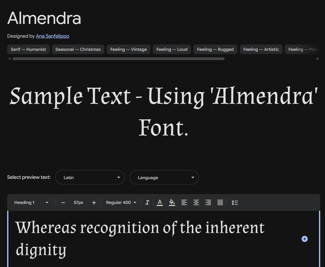 Image sample preview for text using Almendra font family