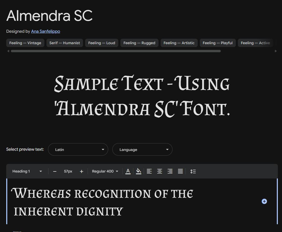 Image sample preview for text using Almendra SC font family