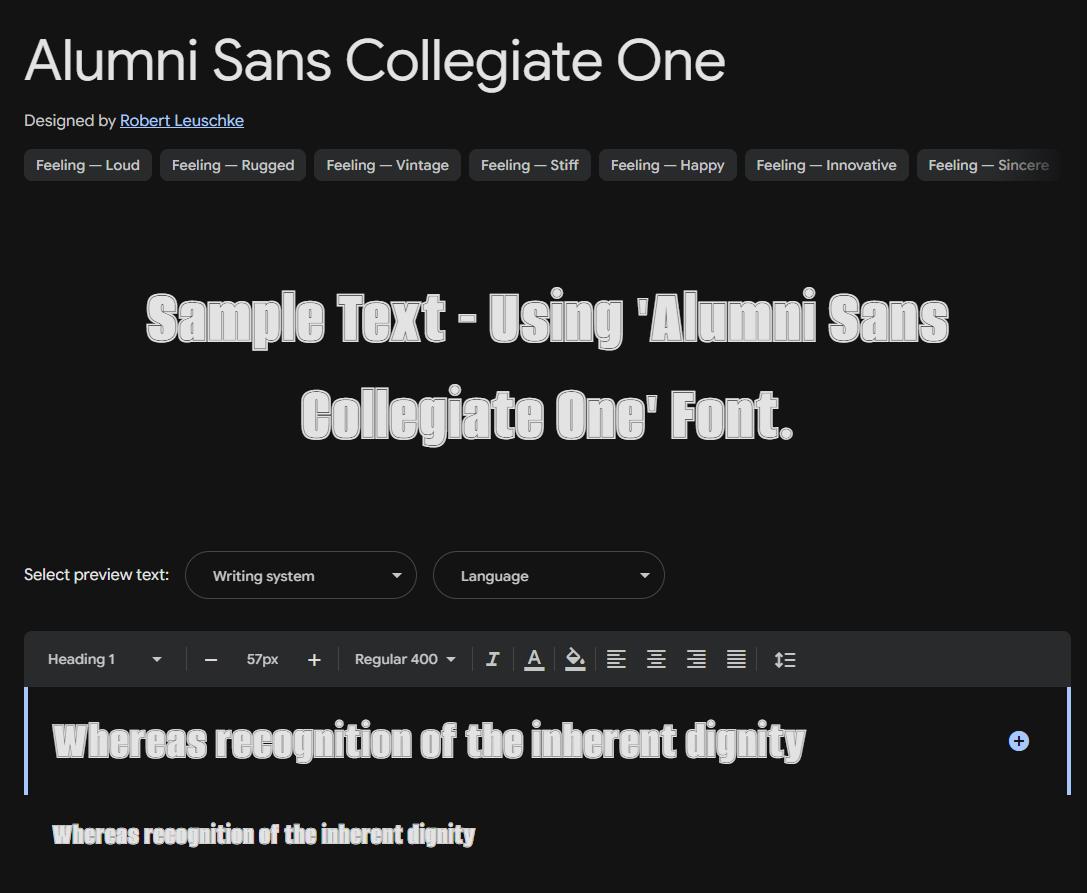 Image sample preview for text using Alumni Sans Collegiate One font family