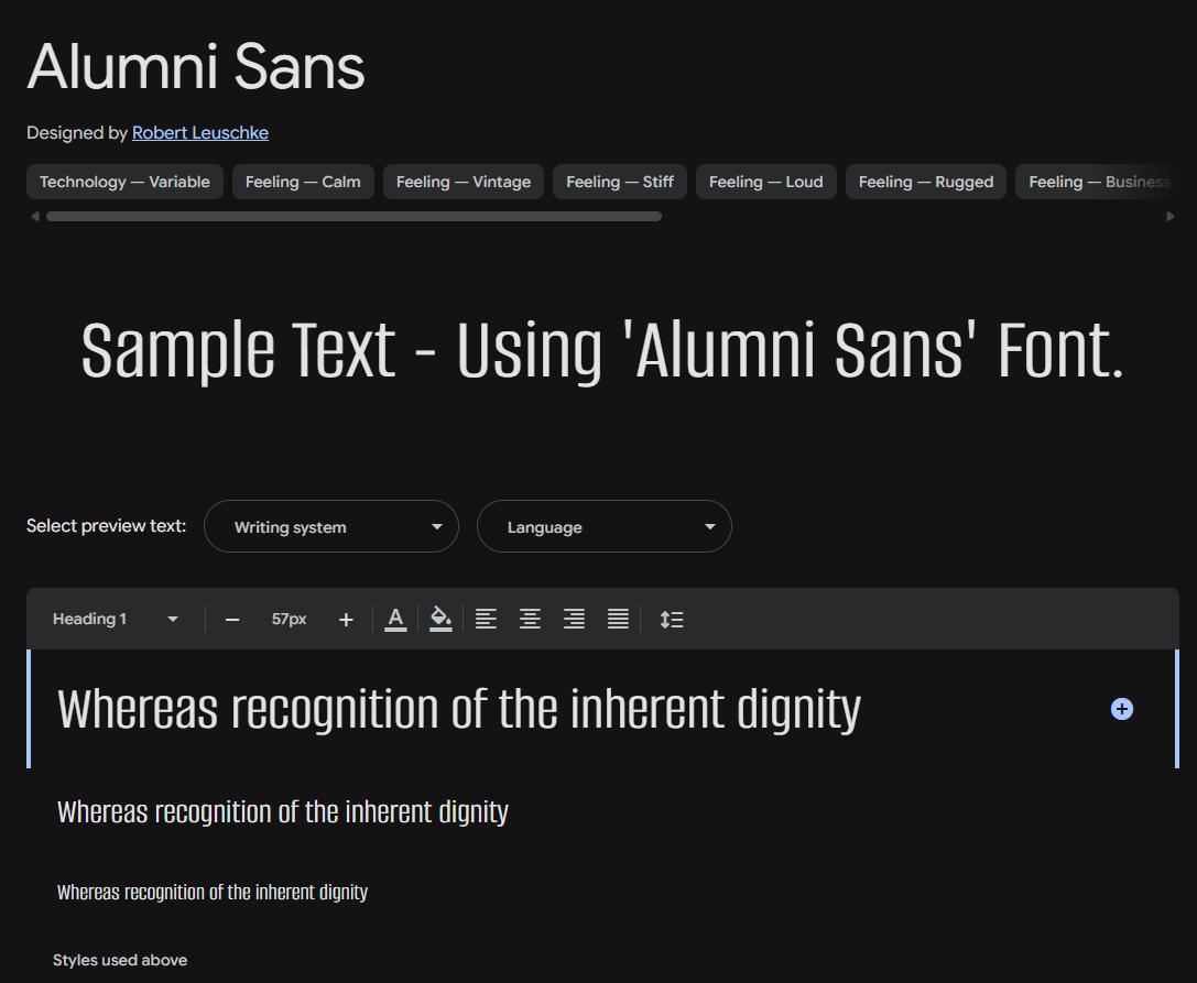 Image sample preview for text using Alumni Sans font family
