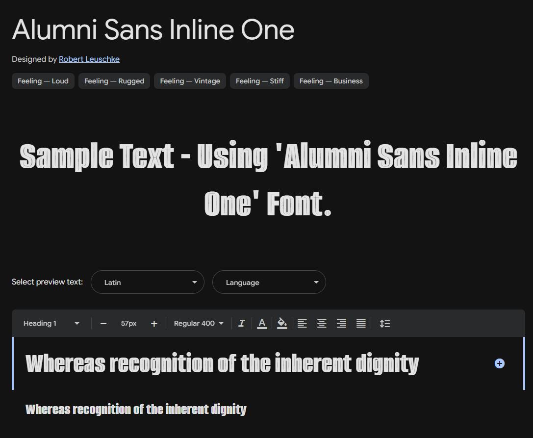Image sample preview for text using Alumni Sans Inline One font family