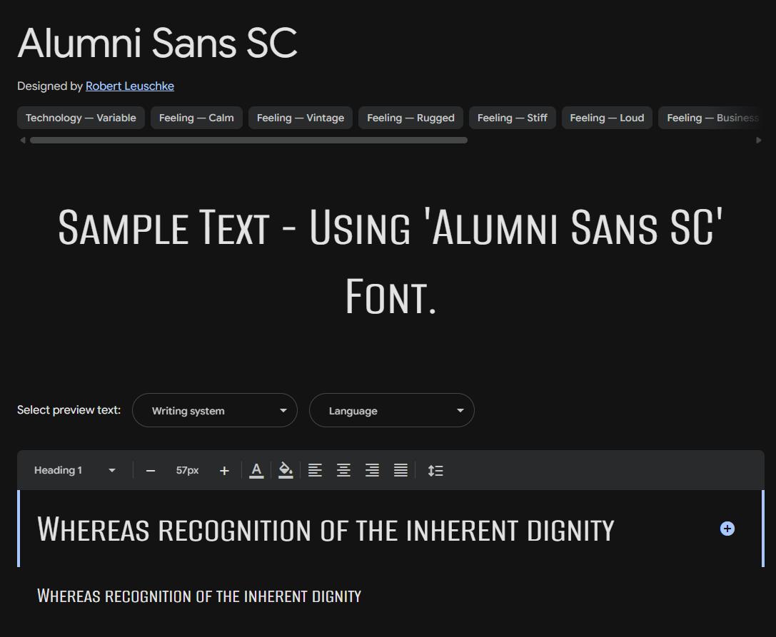 Image sample preview for text using Alumni Sans SC font family