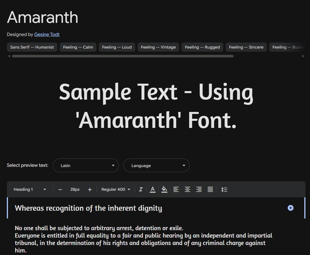 Image sample preview for text using Amaranth font family