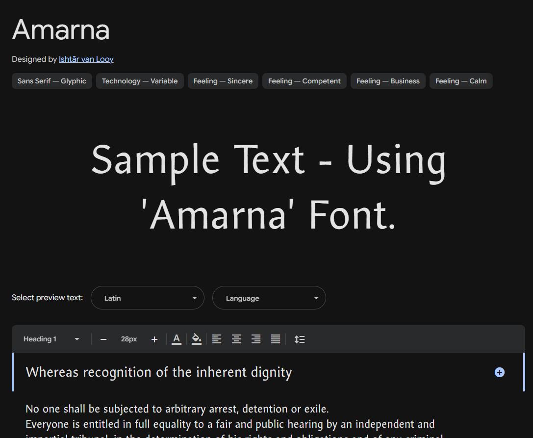 Image sample preview for text using Amarna font family