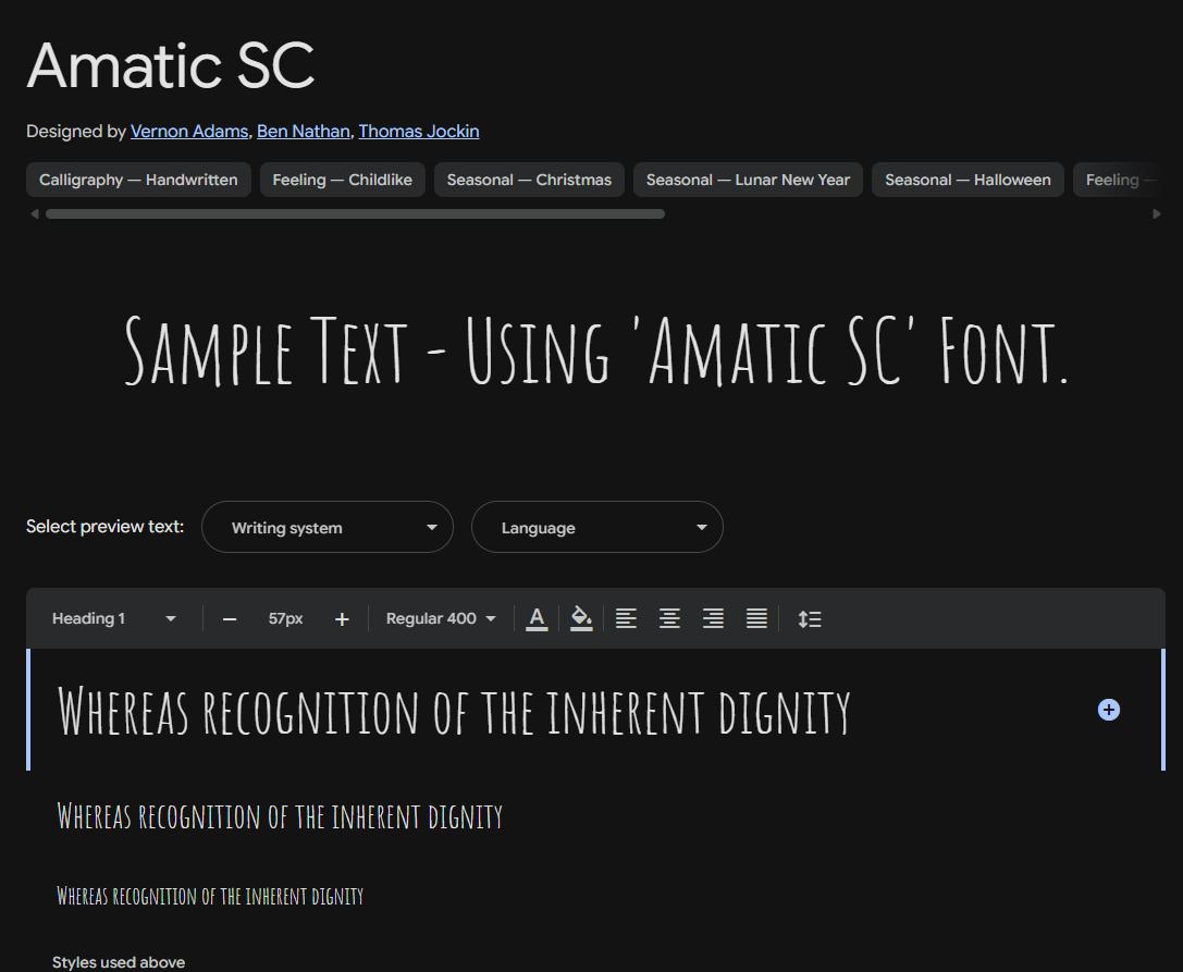 Image sample preview for text using Amatic SC font family
