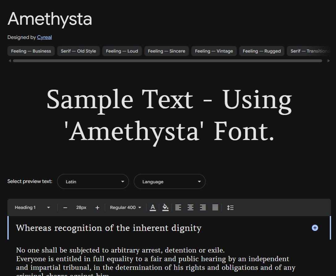 Image sample preview for text using Amethysta font family