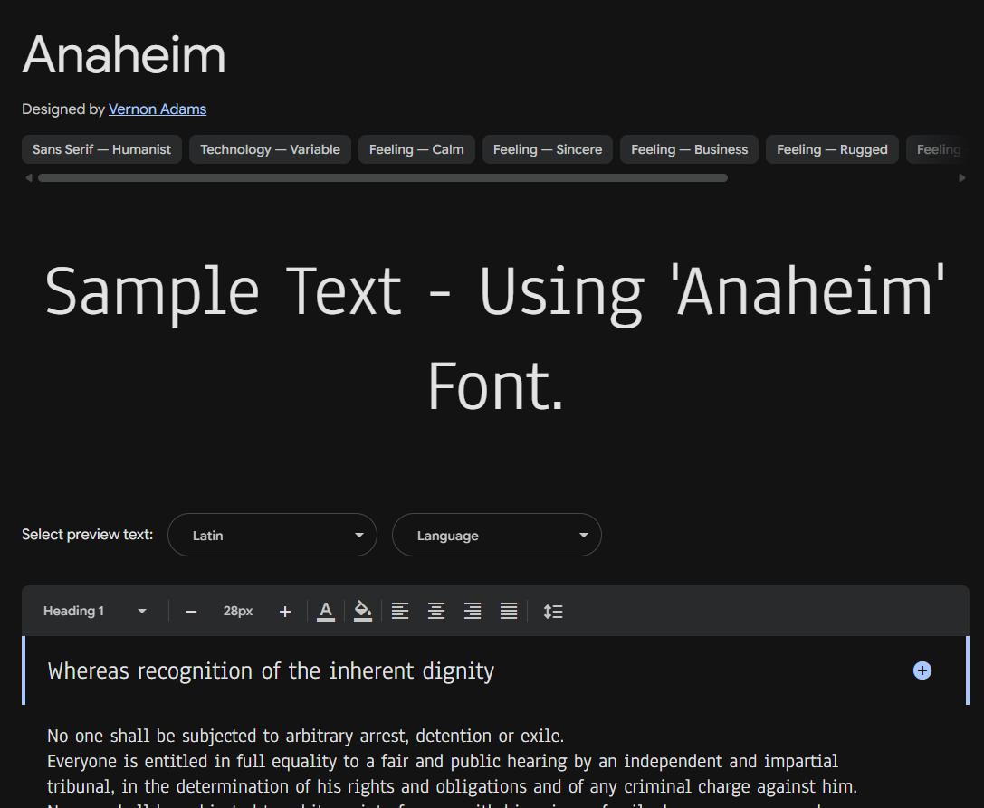 Image sample preview for text using Anaheim font family