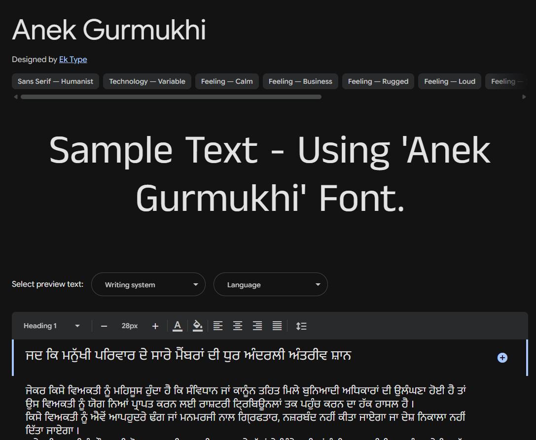 Image sample preview for text using Anek Gurmukhi font family