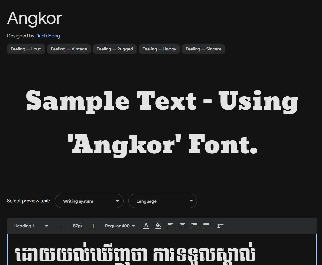 Image sample preview for text using Angkor font family