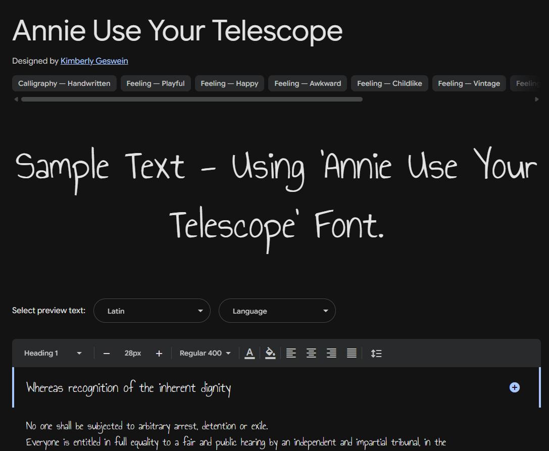 Image sample preview for text using Annie Use Your Telescope font family