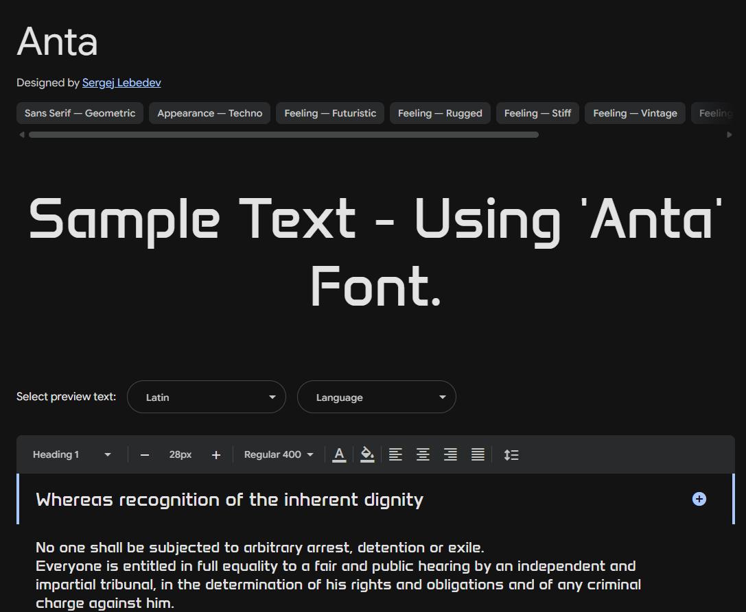 Image sample preview for text using Anta font family