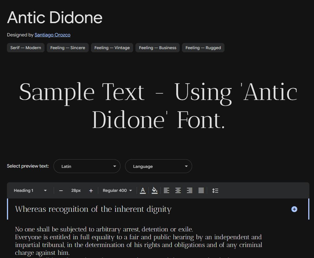 Image sample preview for text using Antic Didone font family