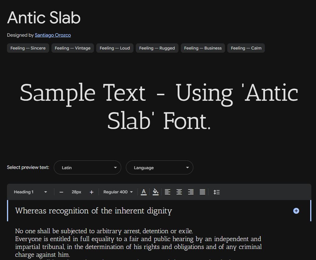 Image sample preview for text using Antic Slab font family