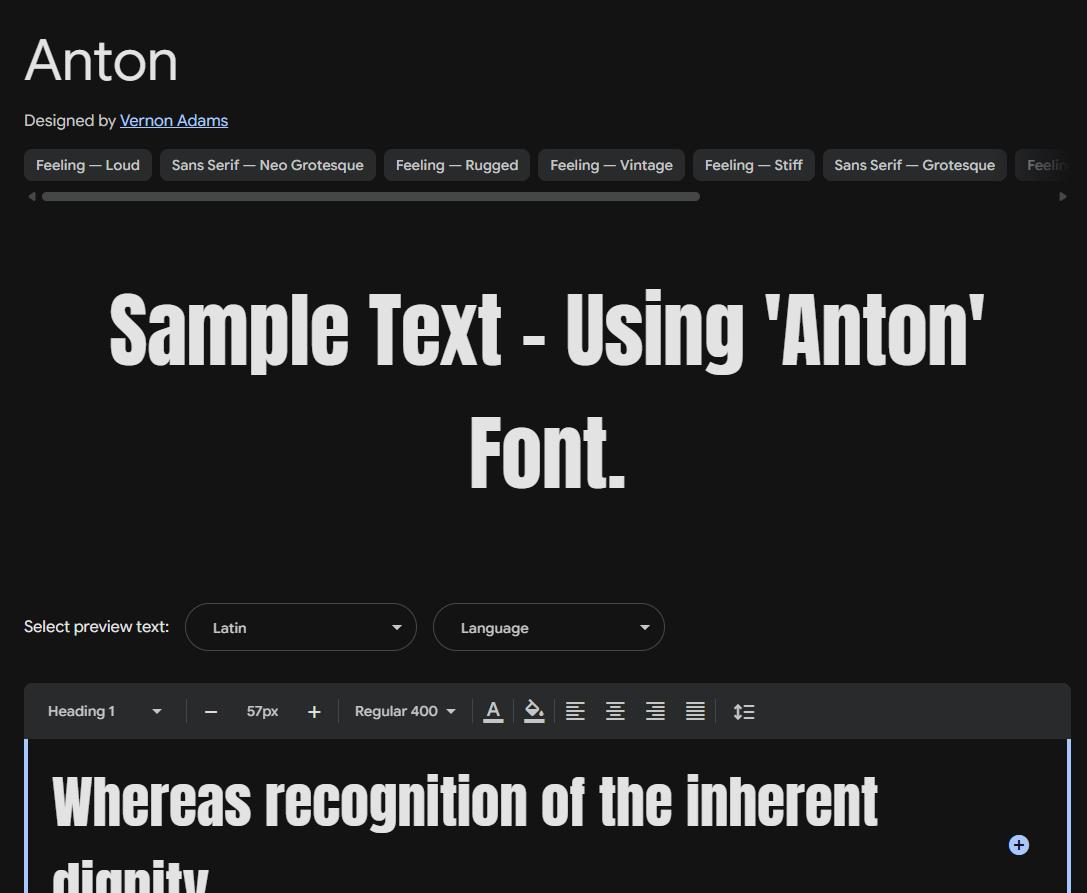 Image sample preview for text using Anton font family
