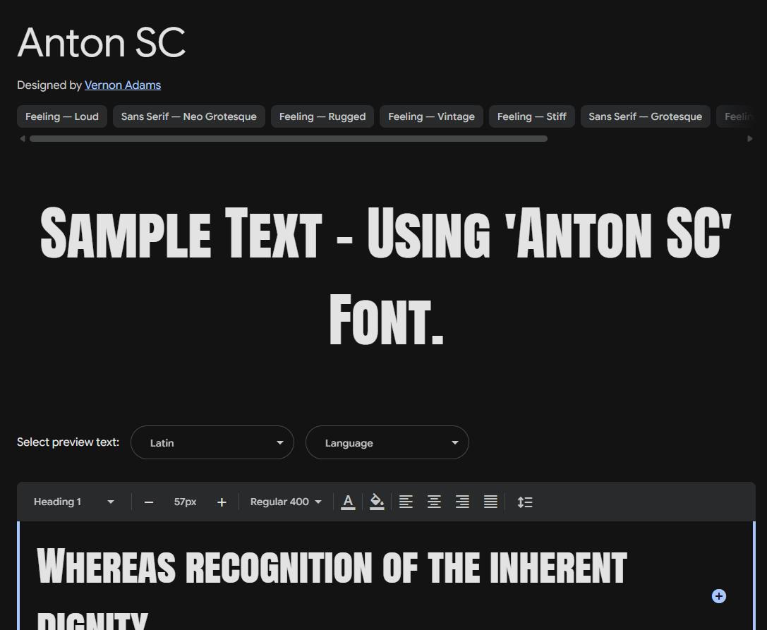 Image sample preview for text using Anton SC font family