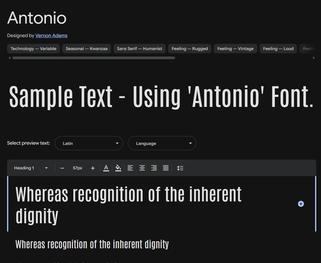 Image sample preview for text using Antonio font family